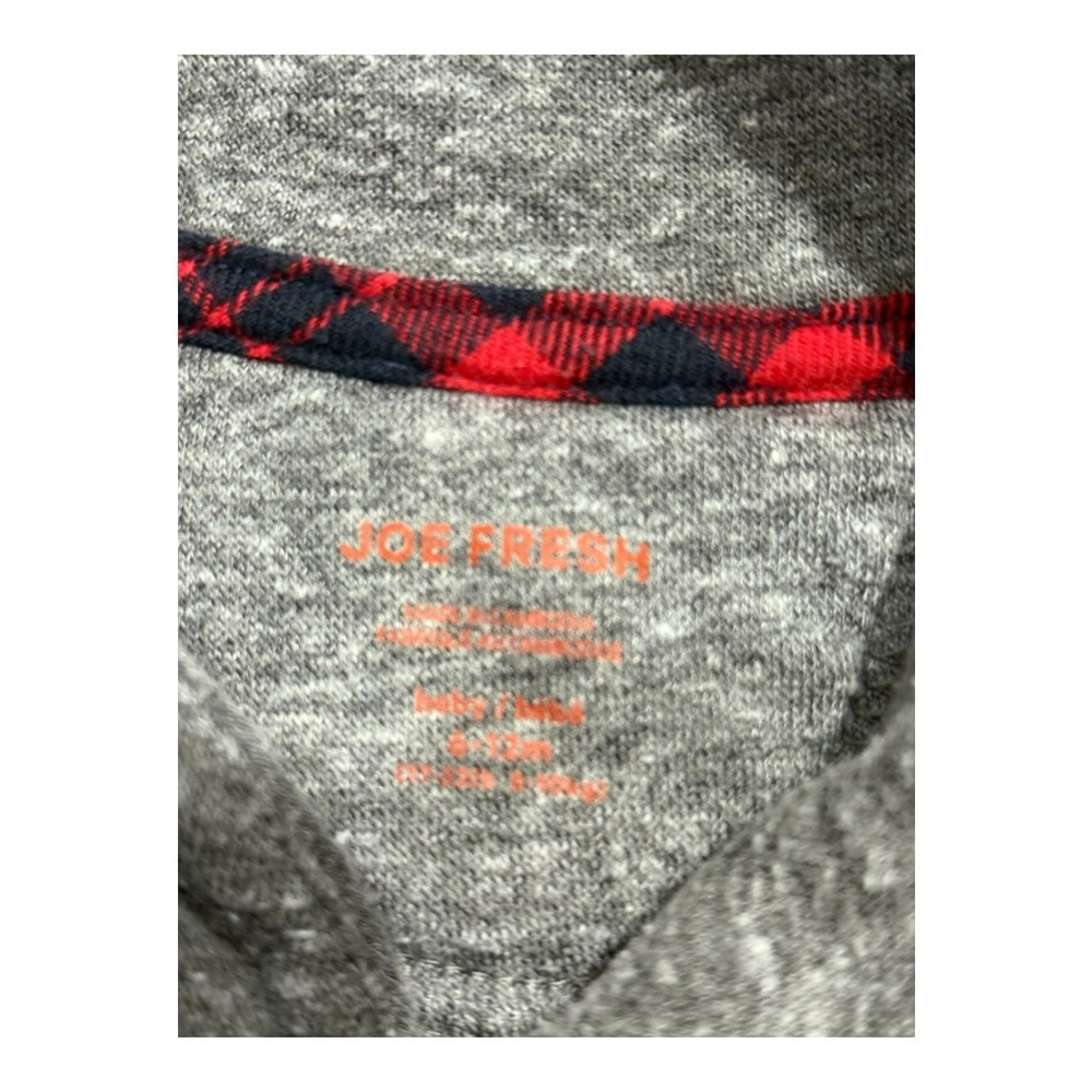 Joe Fresh Baby Cardigan 6-12M Grey Knit Button Sweater Plaid Elbow Patch Boy - Picture 5 of 7